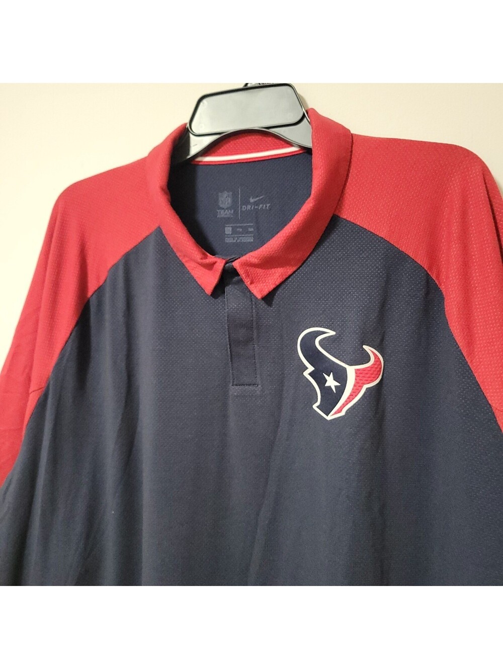 Nike Houston Texans NFL Dri-FIT Polo Shirt Mens XXL Navy Red Colorblock Raglan